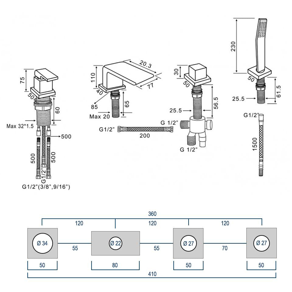 Bateria wannowa natynkowa 6080B