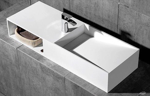 Umywalka nablatowa / ścienna TWG06 odlew mineralny Solid Stone – 120 x 42 x 20 cm – biały mat