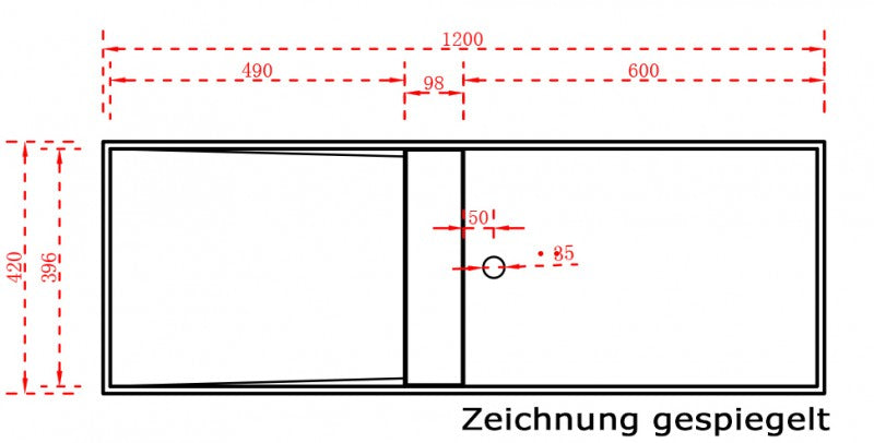 Umywalka nablatowa / ścienna TWG06 odlew mineralny Solid Stone – 120 x 42 x 20 cm – biały mat