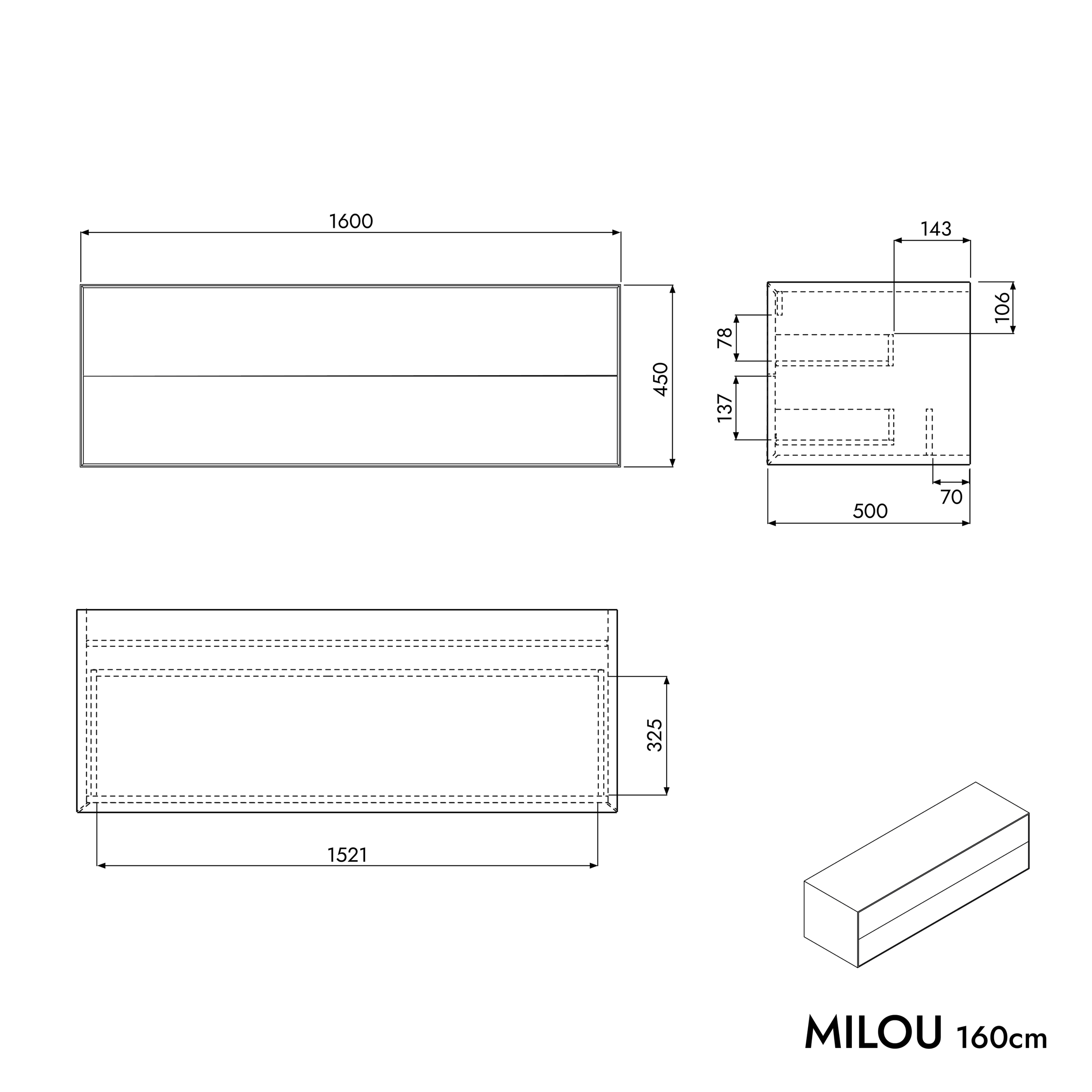 Szafka podumywalkowa MILOU 160 cm do umywalki nablatowej - 2 szuflady