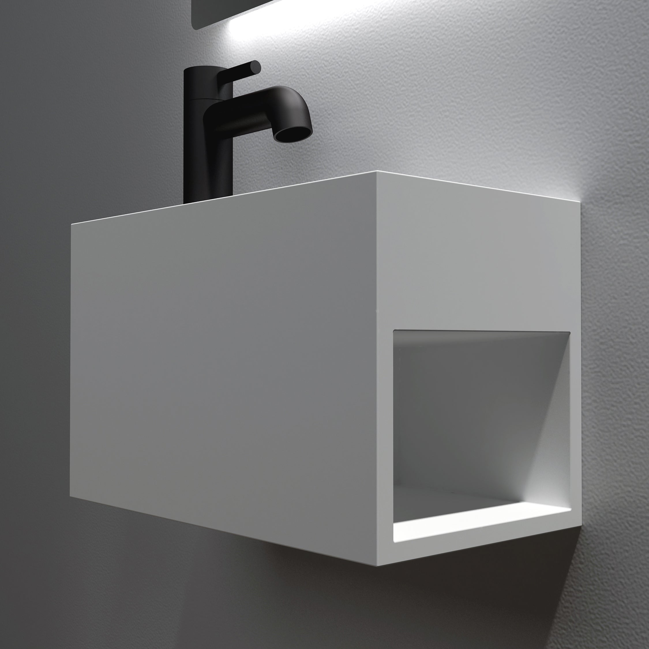 Umywalka wisząca z półką po prawej stronie PB2046 odlew mineralny - 33 x 18 x 20,5 cm - biały mat