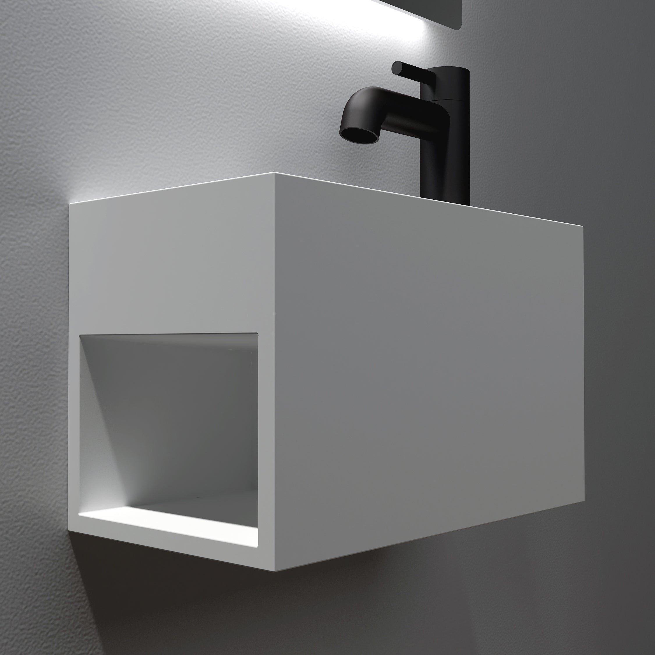 Umywalka wisząca z półką po lewej stronie PB2046 odlew mineralny - 33 x 18 x 20,5 cm - biały mat